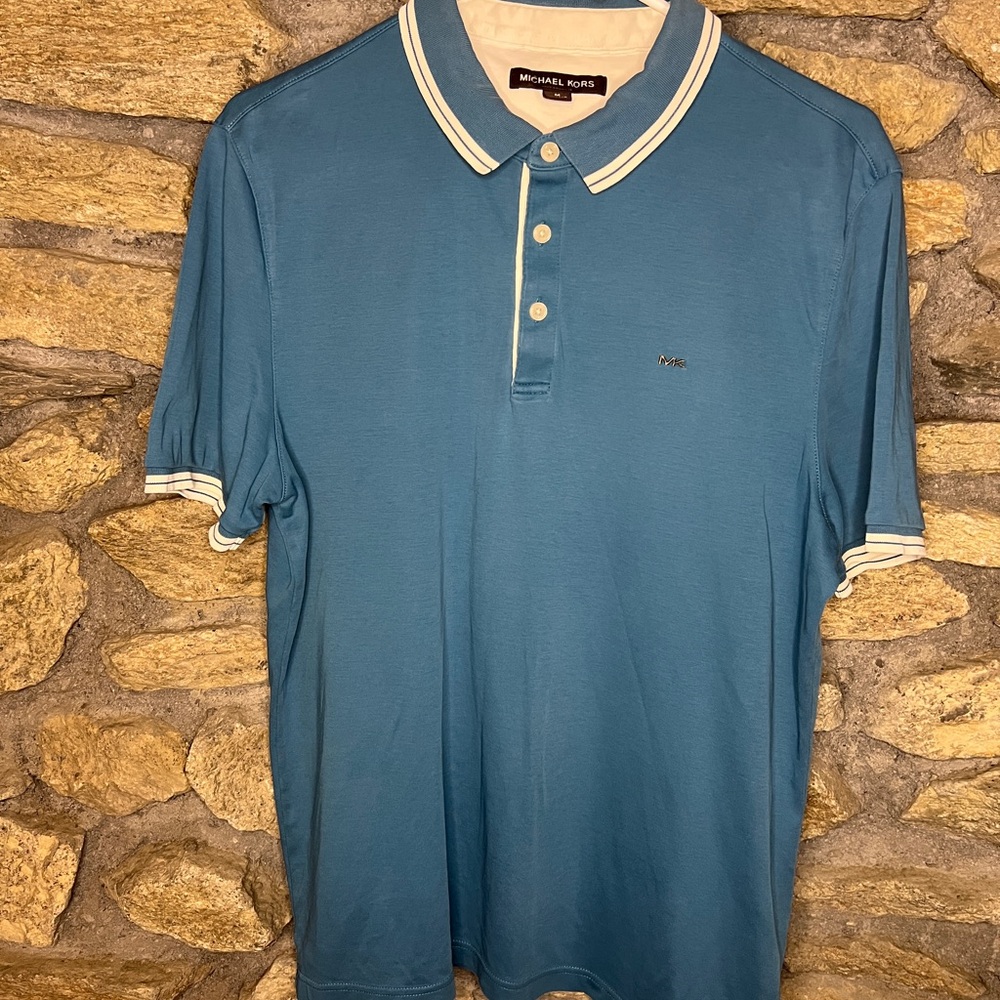 Michael Kors Teal Polo Shirt with White Accents